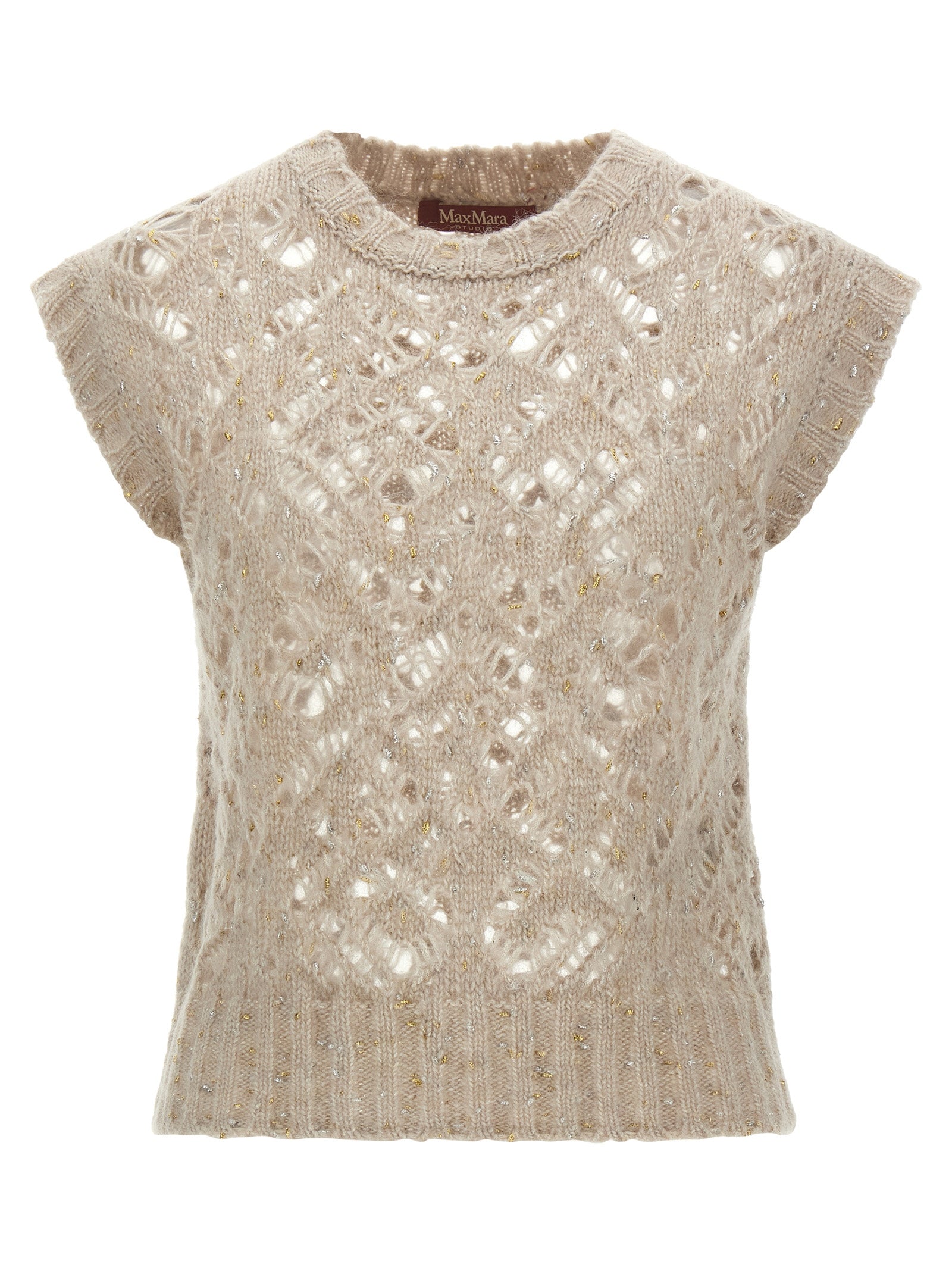 Max Mara Beige Alpaca Leather Sleeveless Jacket