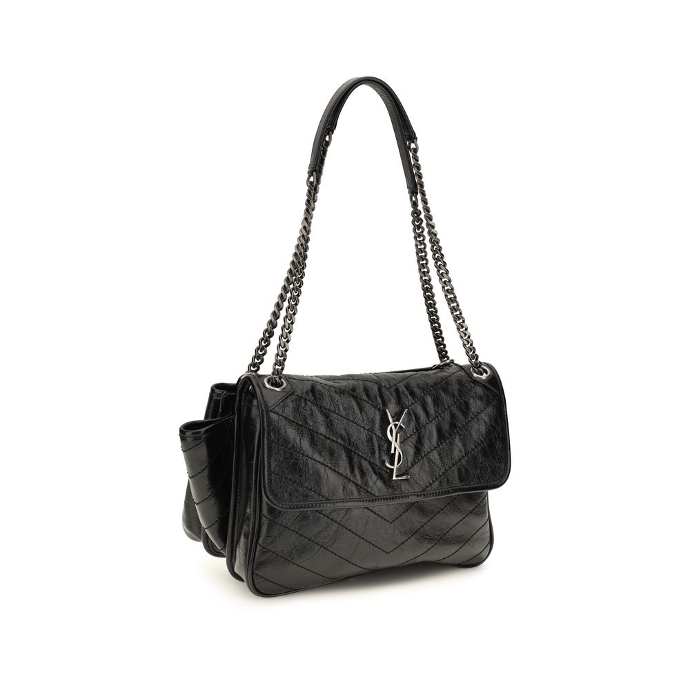 Saint Laurent Niki Tripouch skuldertaske i kalvelæder – sort
