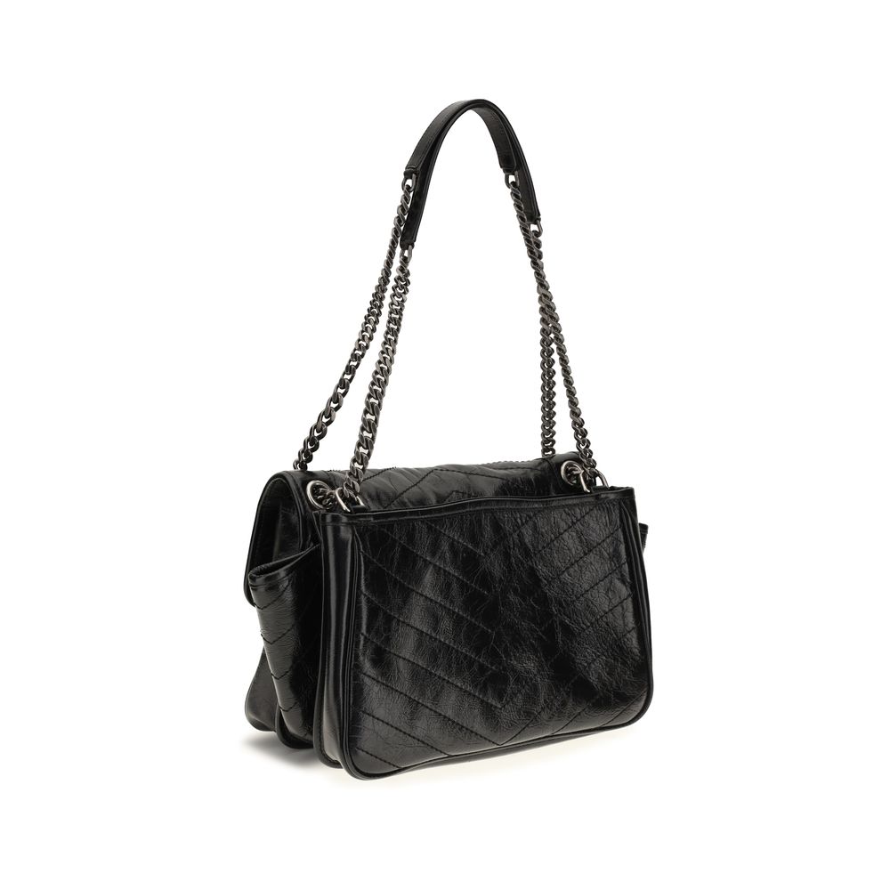Saint Laurent Niki Tripouch skuldertaske i kalvelæder – sort