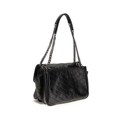 Saint Laurent Niki Tripouch skuldertaske i kalvelæder – sort