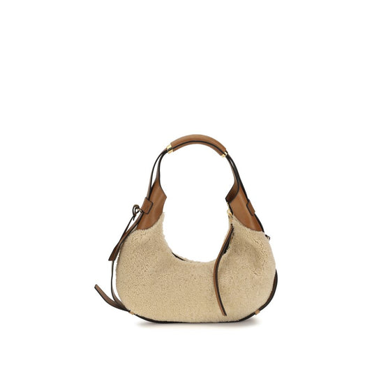 Moschino Handle Me Hobo skuldertaske – beige shearling og kalvelæder