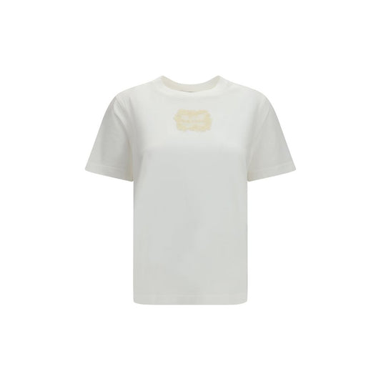 Alexander McQueen T-shirt med blondebroderet logo – hvid