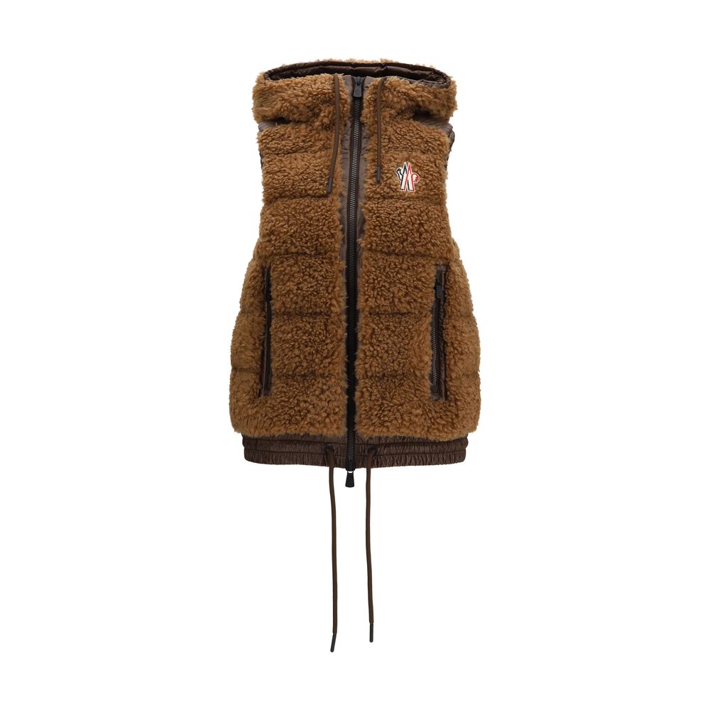 Moncler Grenoble vatteret dunvest med hætte – brun