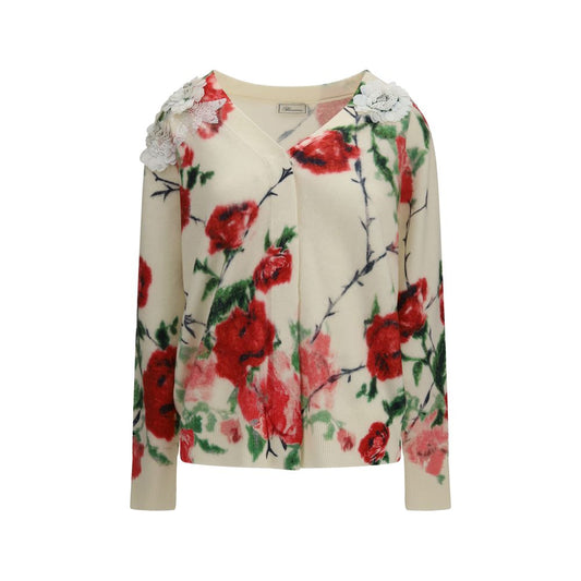 Beige Blumarine cardigan i uld og cashmere med påsatte roser