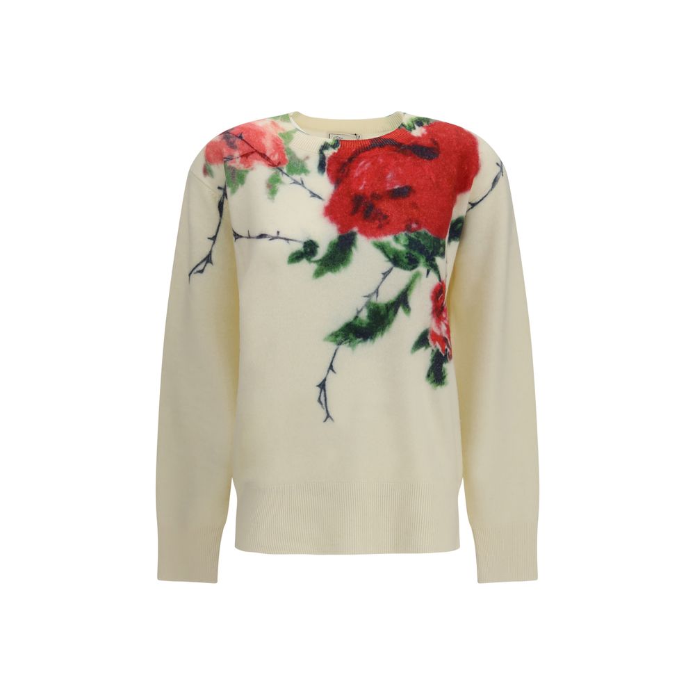 Blumarine sweater med roseprint – beige