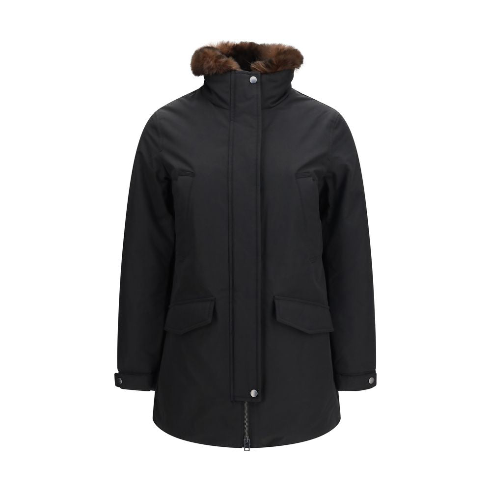 Sort Woolrich jakke med hætte i bomuld og polyamid