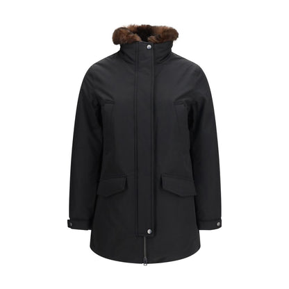 Sort Woolrich jakke med hætte i bomuld og polyamid