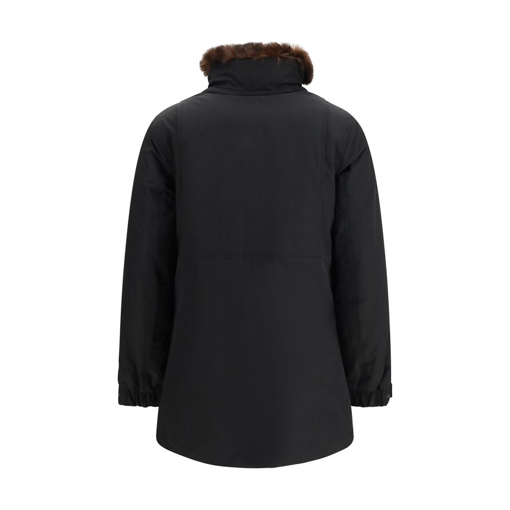 Sort Woolrich jakke med hætte i bomuld og polyamid