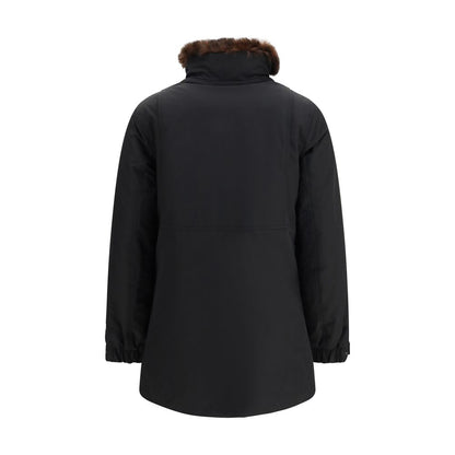 Sort Woolrich jakke med hætte i bomuld og polyamid