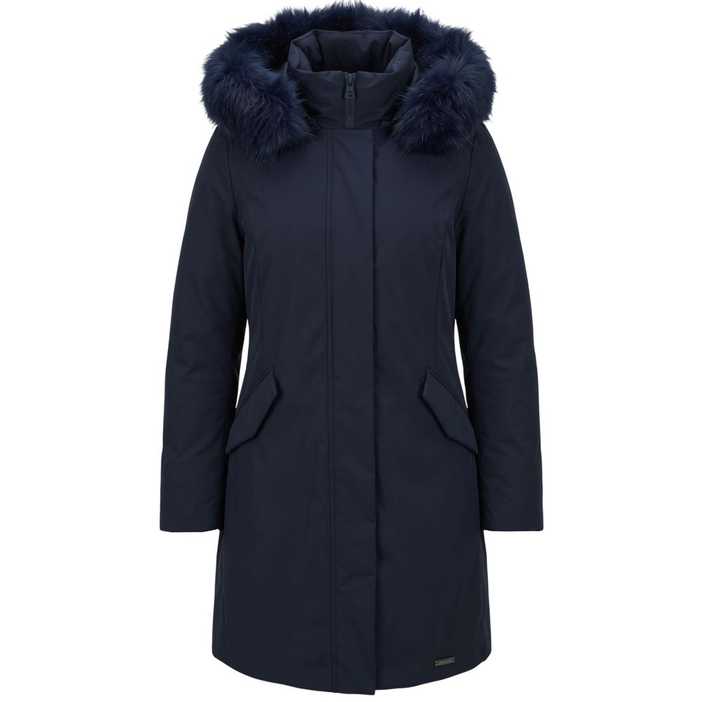 Lang blå Baldinini Trend parka i nylon til kvinder