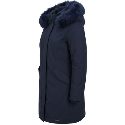Lang blå Baldinini Trend parka i nylon til kvinder
