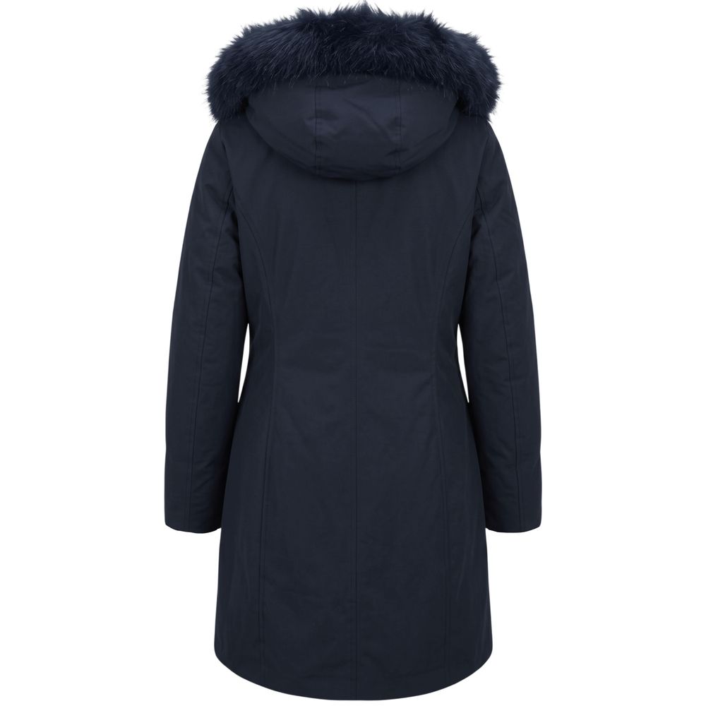 Lang blå Baldinini Trend parka i nylon til kvinder