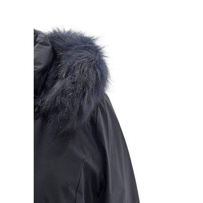 Lang blå Baldinini Trend parka i nylon til kvinder