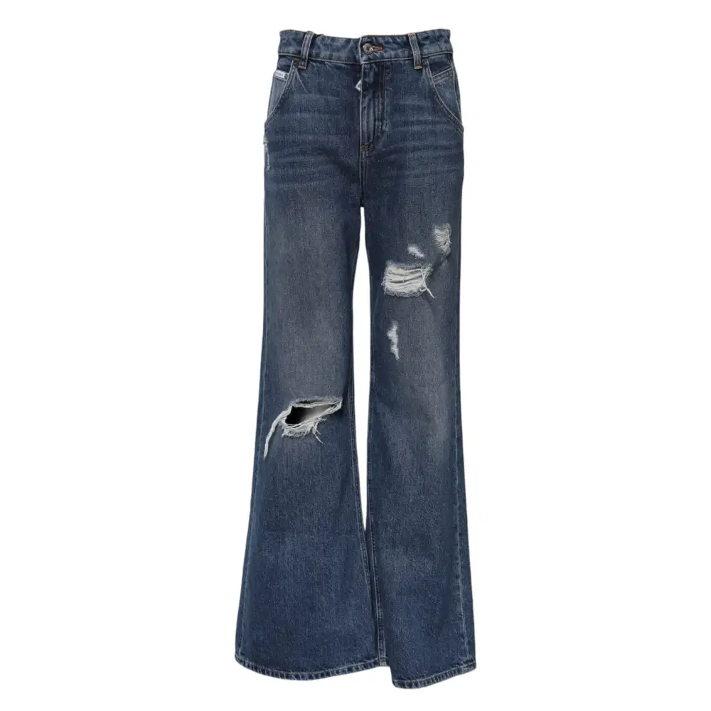 Dolce & Gabbana gabbana blue cotton tattered flare jeans med rifter