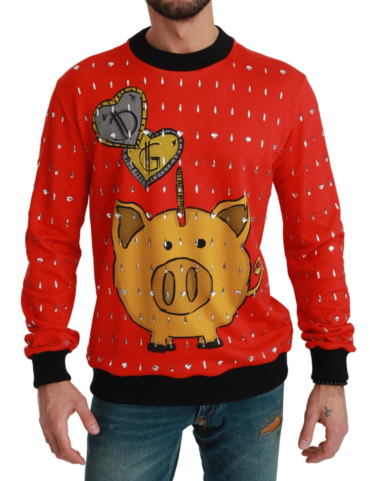 Dolce & Gabbana Year of the Pig sweater med krystaller – rød