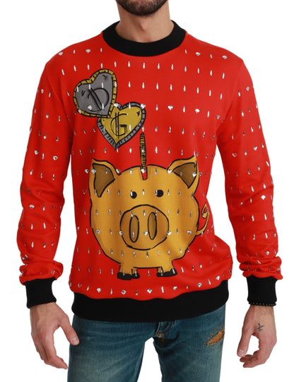 Dolce & Gabbana Year of the Pig sweater med krystaller – rød
