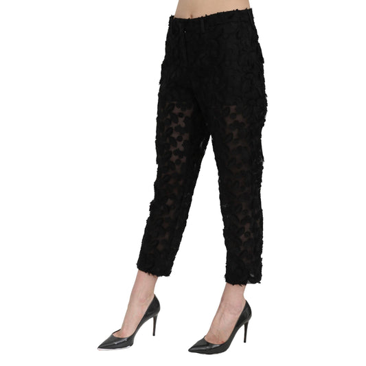 Dolce & Gabbana Black Lace Straight Cropped High Waist Pants