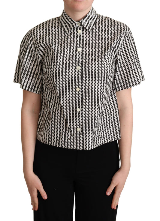 Dolce & Gabbana hvid og sort poloshirt i bomuld med fantasimønster