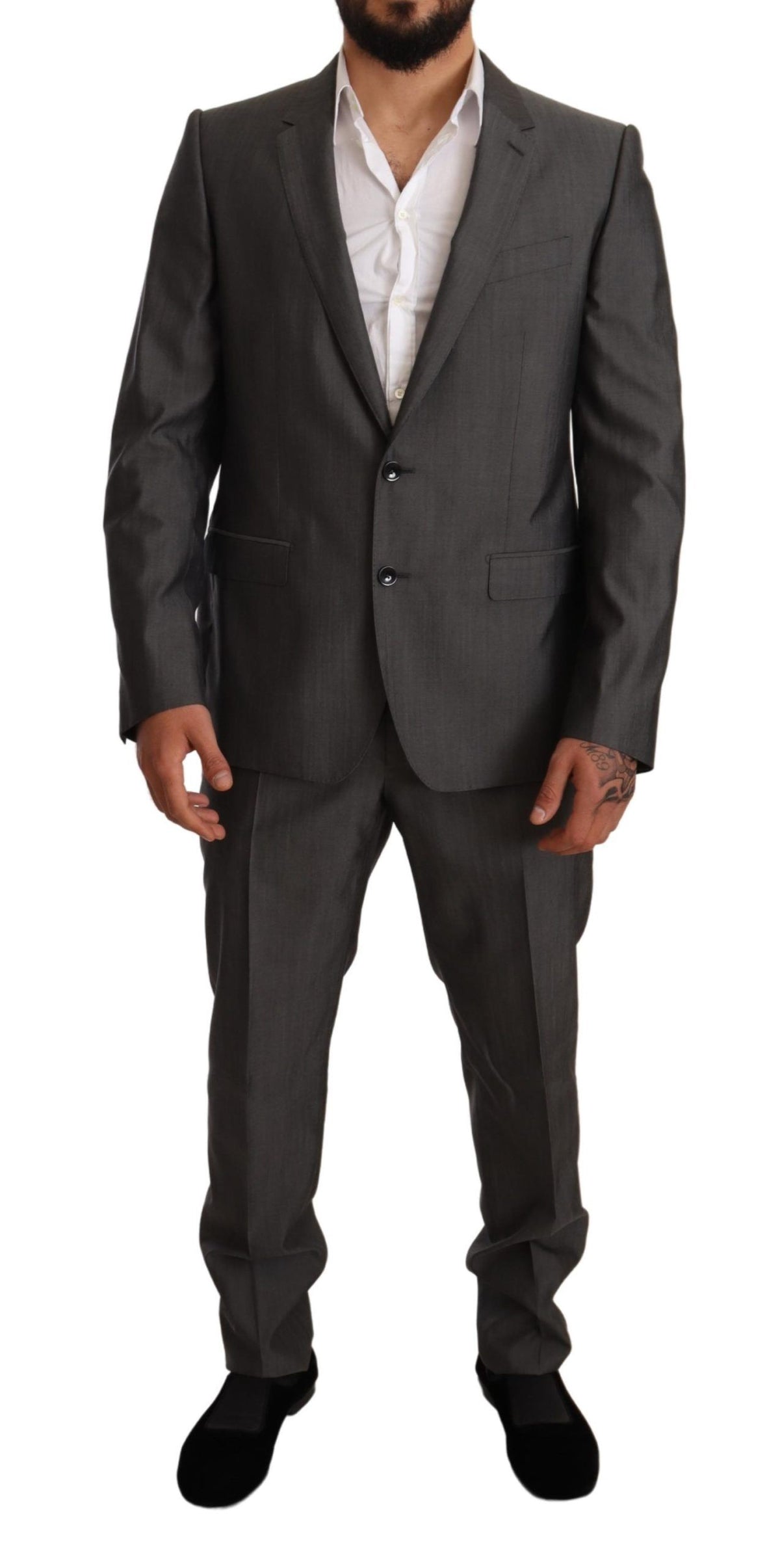 Dolce & Gabbana grå metallic MARTINI slim fit jakkesæt i uld og silke
