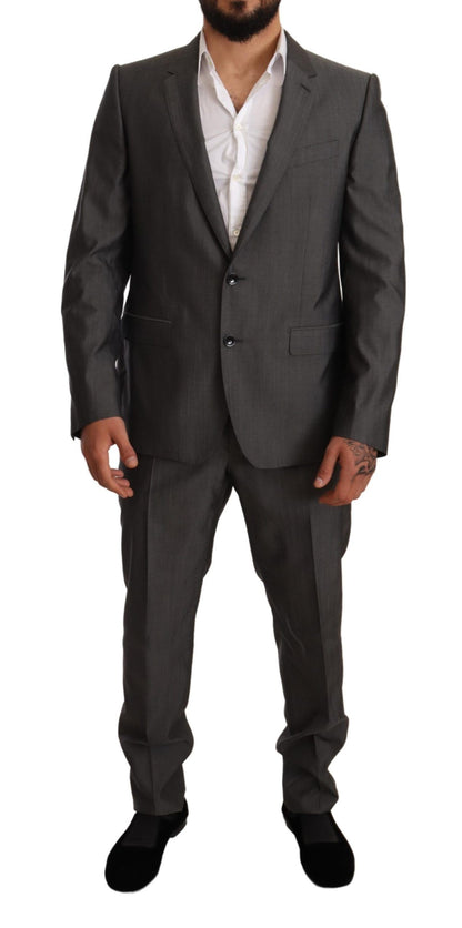 Dolce & Gabbana grå metallic MARTINI slim fit jakkesæt i uld og silke