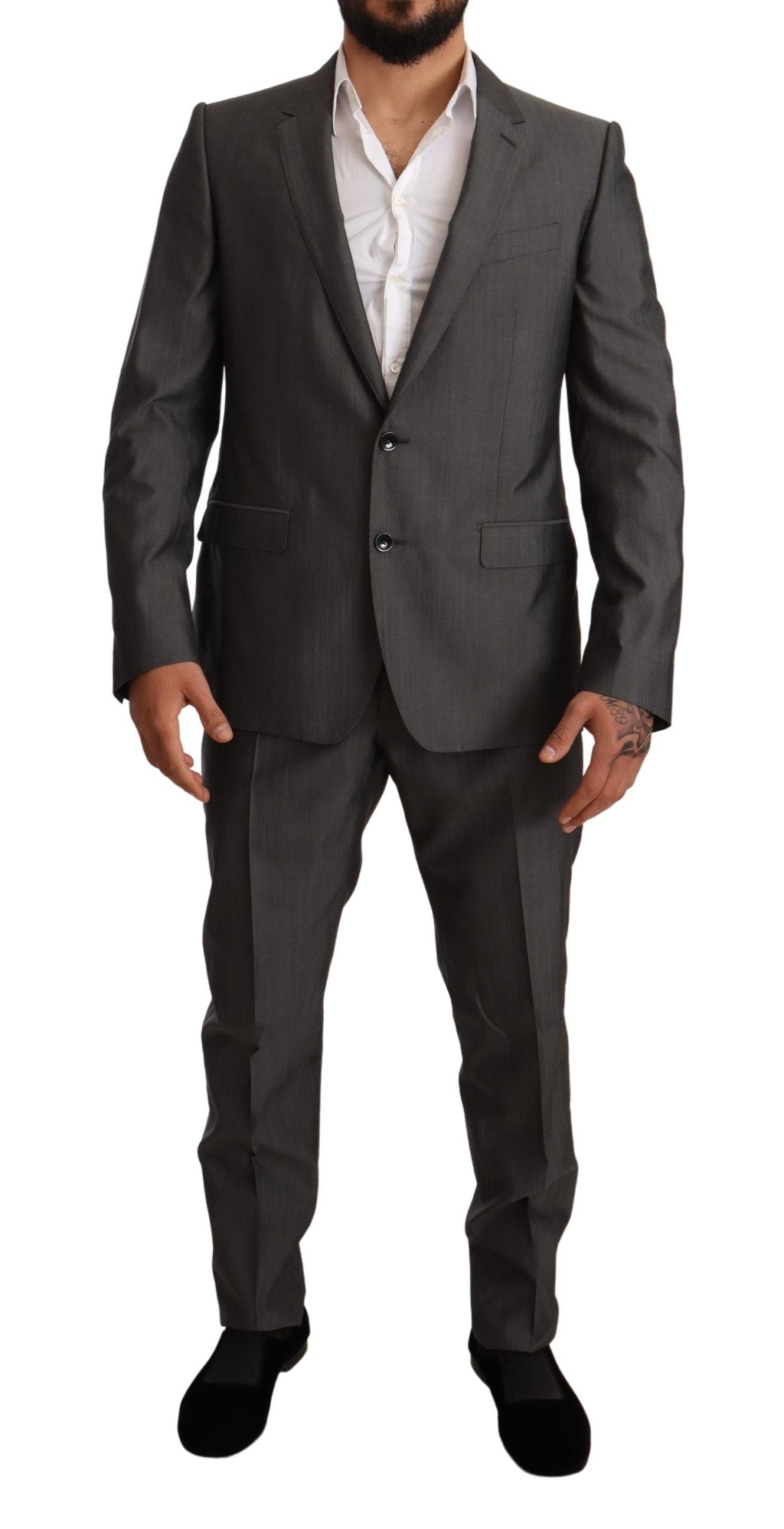 Dolce & Gabbana grå metallic MARTINI slim fit jakkesæt i uld og silke