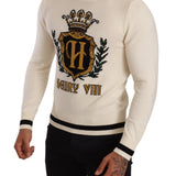 Dolce & Gabbana White Heraldic Cashmere Pullover Sweater