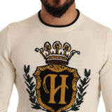 Dolce & Gabbana White Heraldic Cashmere Pullover Sweater