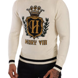 Dolce & Gabbana White Heraldic Cashmere Pullover Sweater