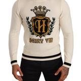 Dolce & Gabbana White Heraldic Cashmere Pullover Sweater
