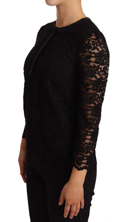 Dolce & Gabbana Black Floral Lace Nylon Blouse Top