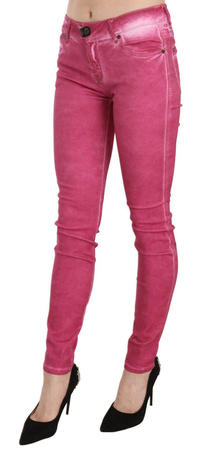 PLEIN SUD Pink Velvet Mid Waist Skinny Trouser Pants