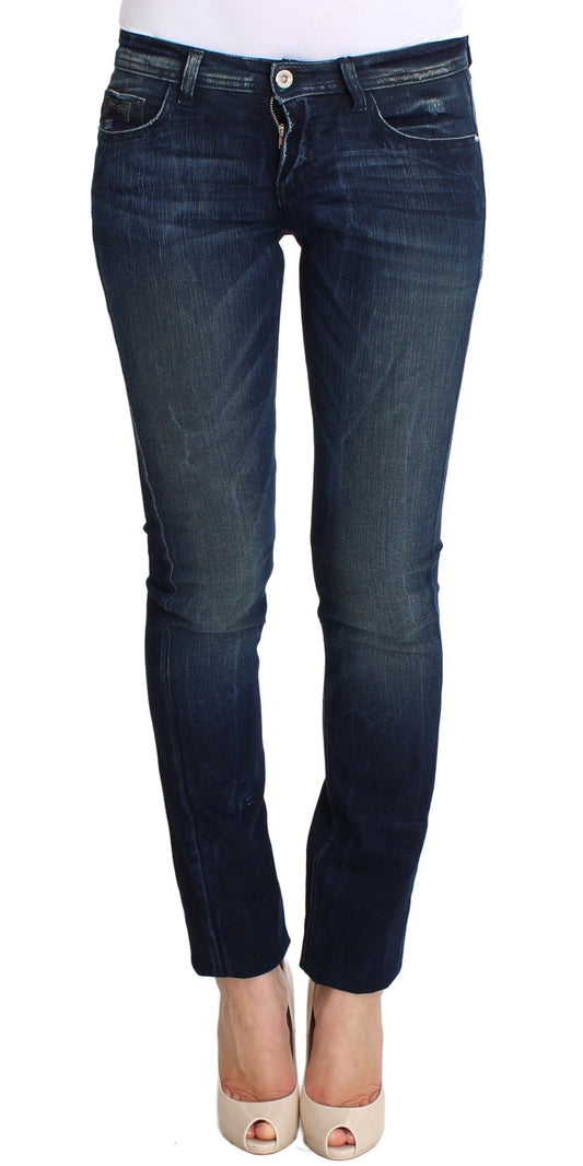 Blå vaskede Costume National CNC slim fit skinny jeans i bomuld og polyester