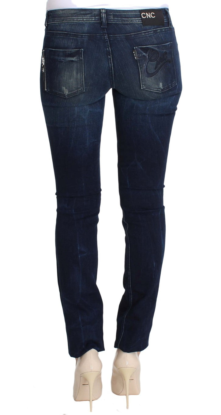 Blå vaskede Costume National CNC slim fit skinny jeans i bomuld og polyester