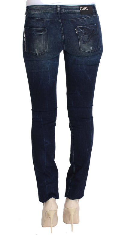 Blå vaskede Costume National CNC slim fit skinny jeans i bomuld og polyester