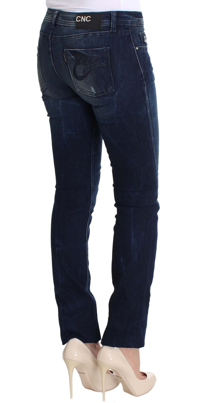 Blå vaskede Costume National CNC slim fit skinny jeans i bomuld og polyester