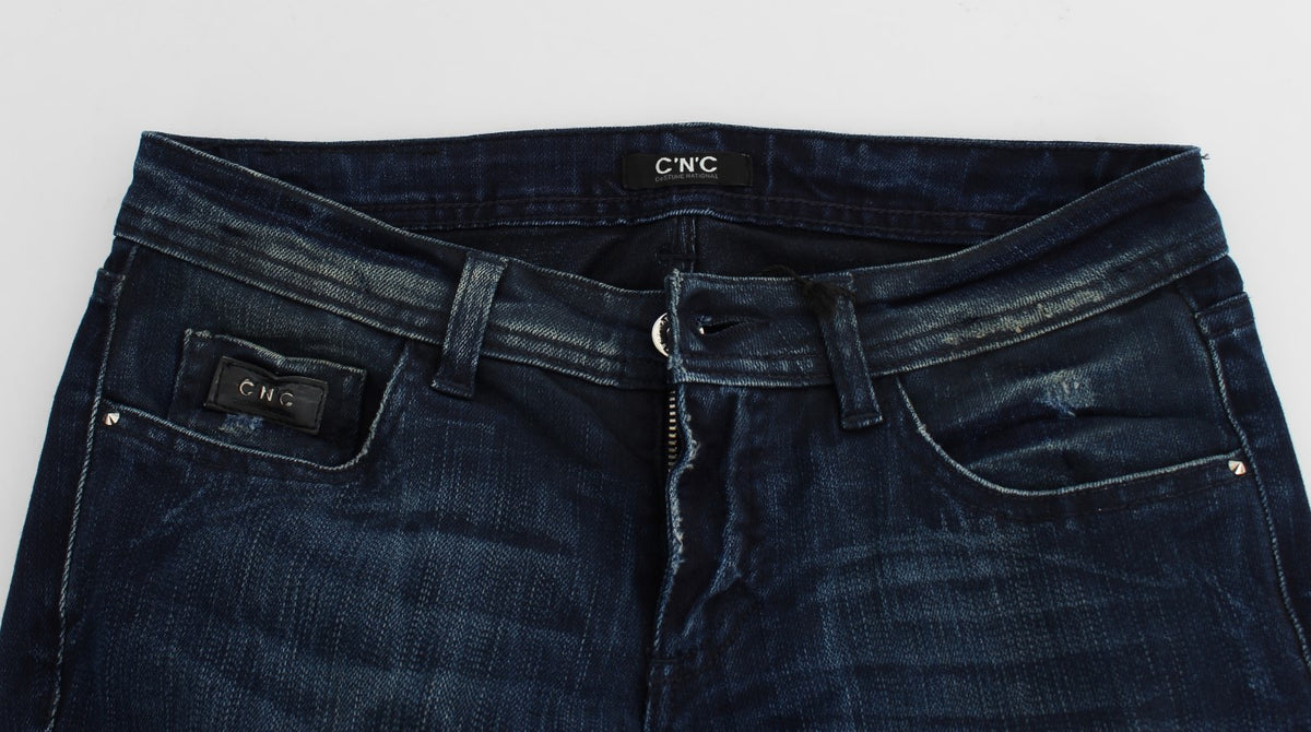 Blå vaskede Costume National CNC slim fit skinny jeans i bomuld og polyester