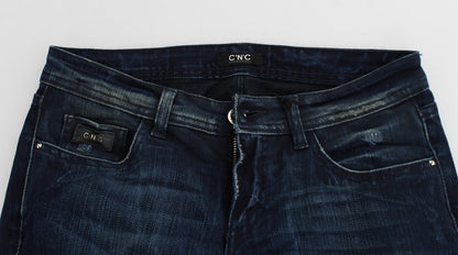 Blå vaskede Costume National CNC slim fit skinny jeans i bomuld og polyester