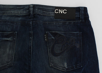 Blå vaskede Costume National CNC slim fit skinny jeans i bomuld og polyester