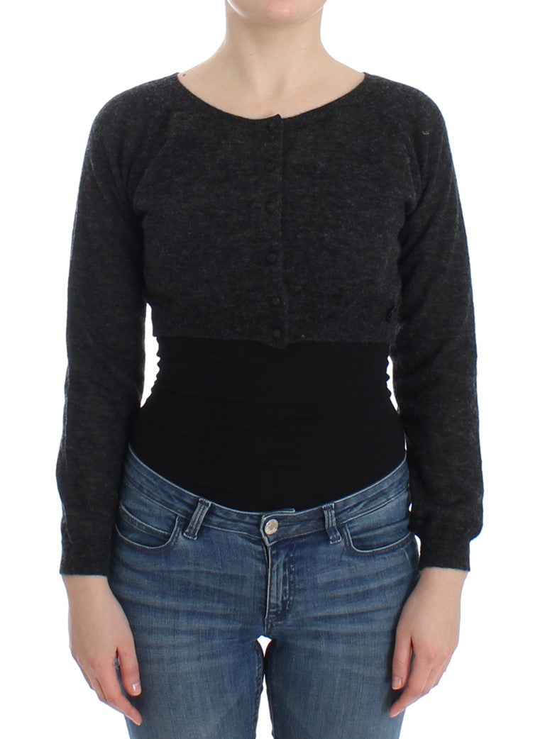 Mørkegrå cropped cardigan i alpakauld, uld og polyamid