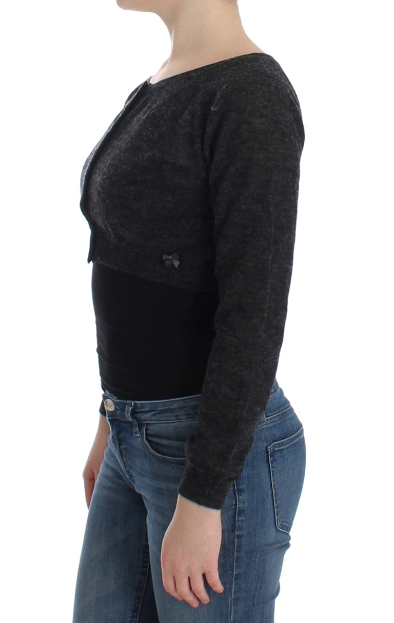 Mørkegrå cropped cardigan i alpakauld, uld og polyamid