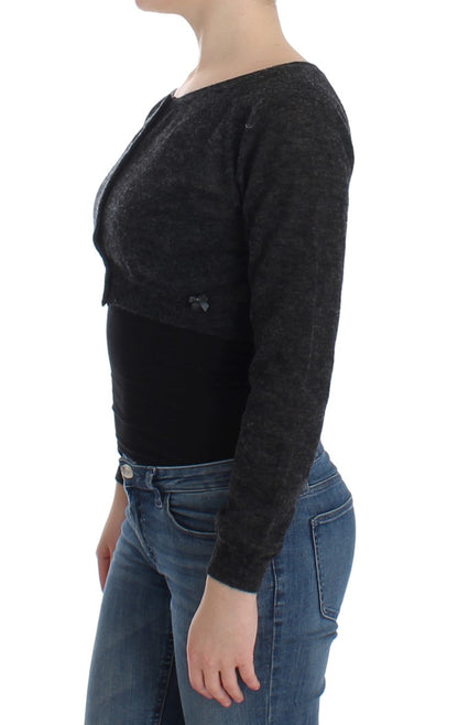Mørkegrå cropped cardigan i alpakauld, uld og polyamid