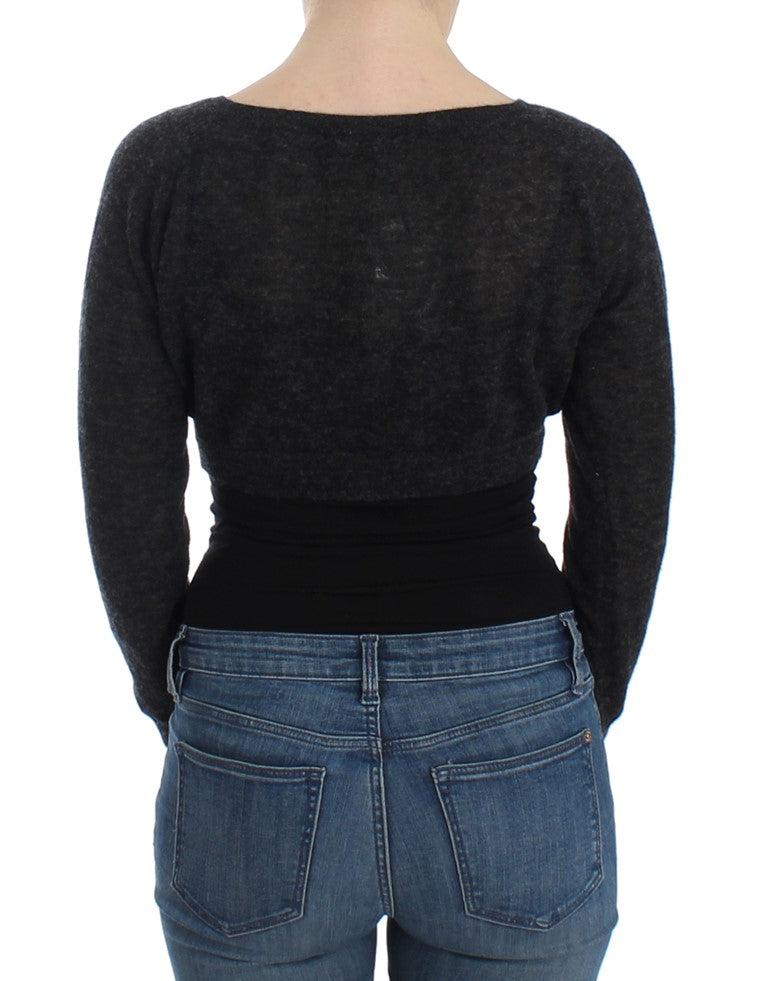 Mørkegrå cropped cardigan i alpakauld, uld og polyamid