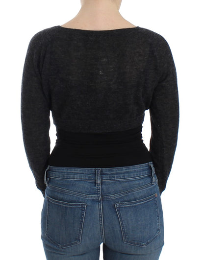 Mørkegrå cropped cardigan i alpakauld, uld og polyamid