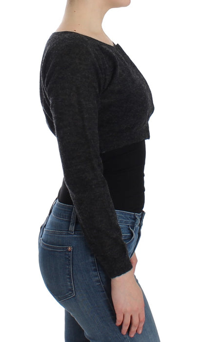 Mørkegrå cropped cardigan i alpakauld, uld og polyamid
