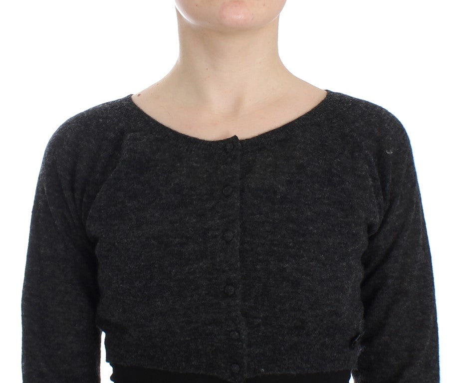 Mørkegrå cropped cardigan i alpakauld, uld og polyamid