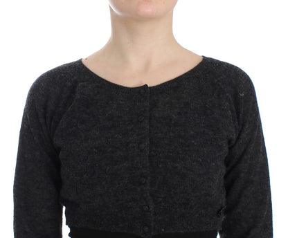 Mørkegrå cropped cardigan i alpakauld, uld og polyamid
