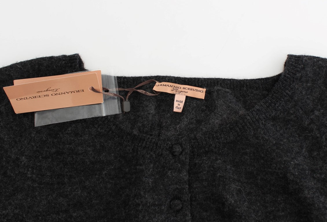 Mørkegrå cropped cardigan i alpakauld, uld og polyamid