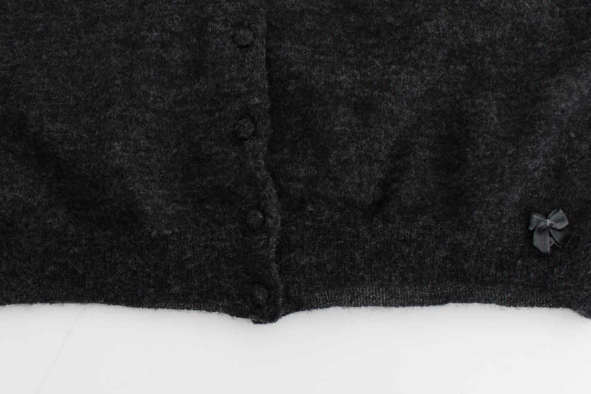 Mørkegrå cropped cardigan i alpakauld, uld og polyamid