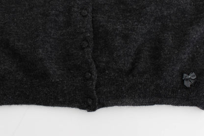 Mørkegrå cropped cardigan i alpakauld, uld og polyamid