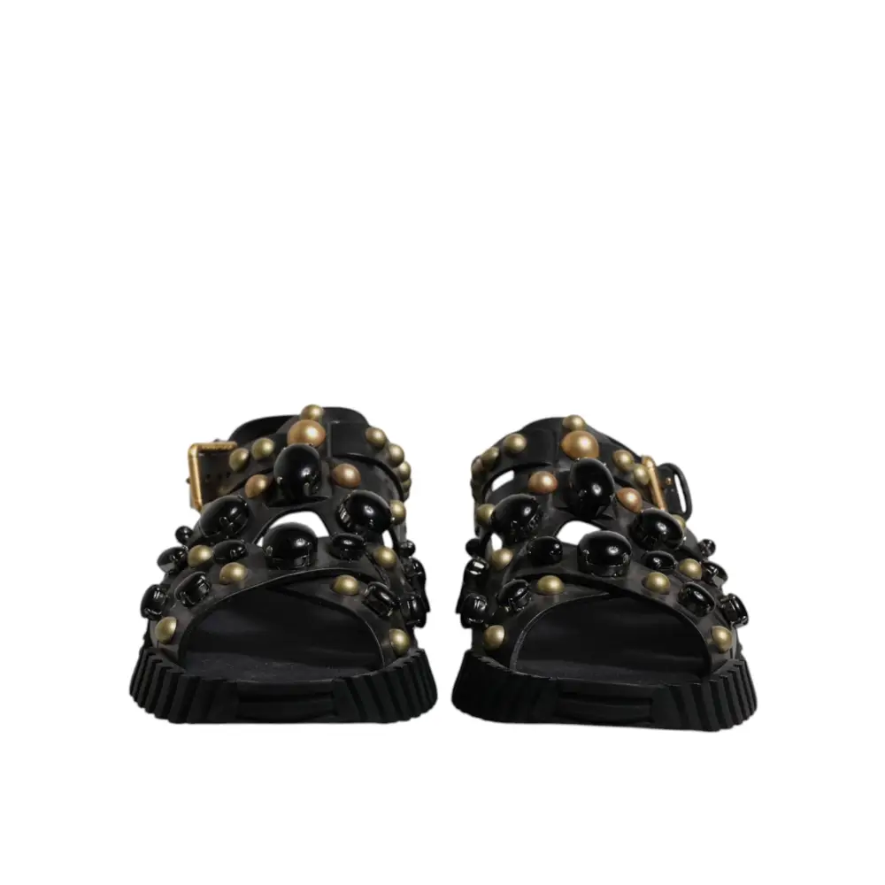 Dolce & Gabbana gabbana black leather studded slides med guldkugler